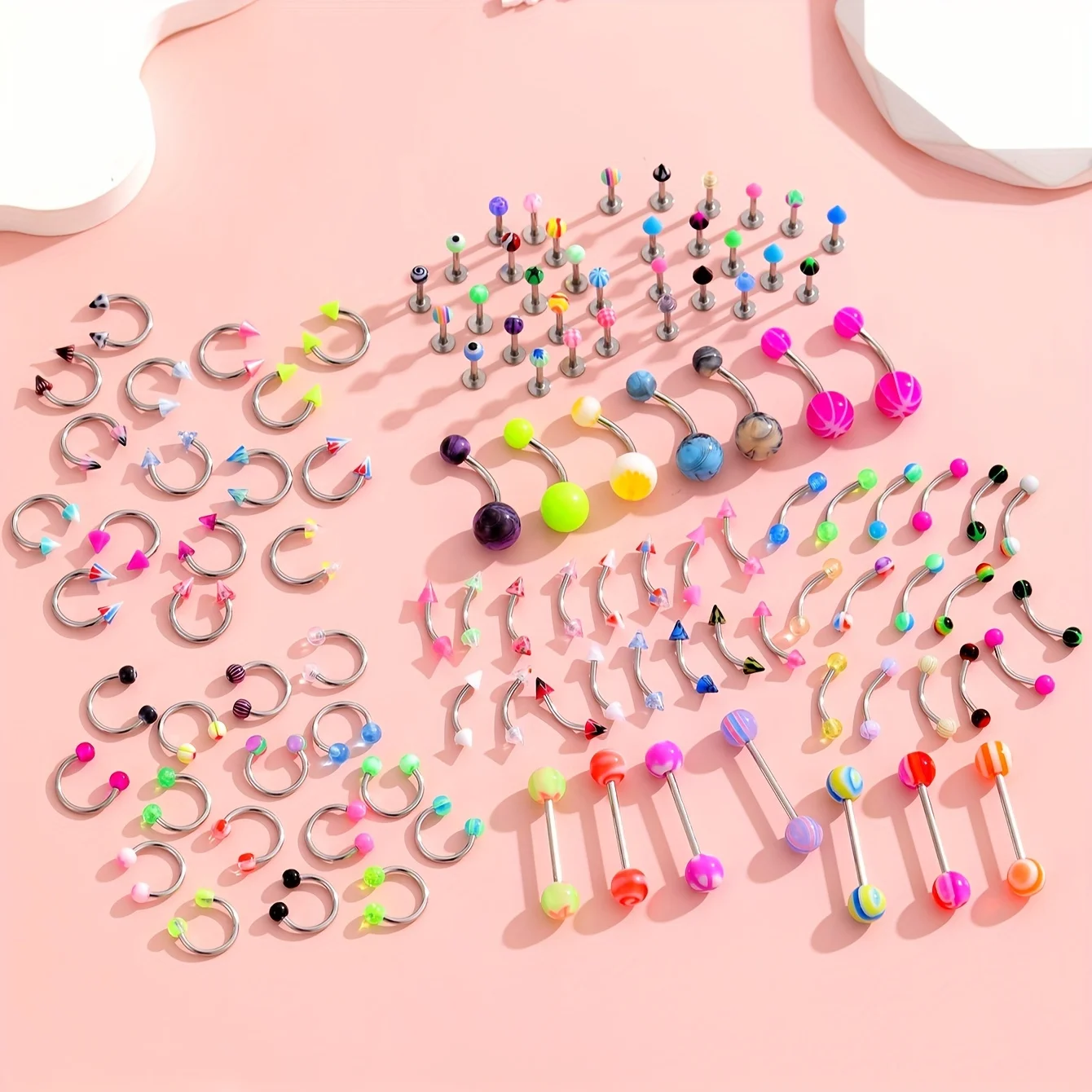 45/80/110Pcs Mix Styles Stainless Steel Tongue Eyebrow Belly Nose Ring Ear Cartilage Tragus Body Piercing Jewellery Without box