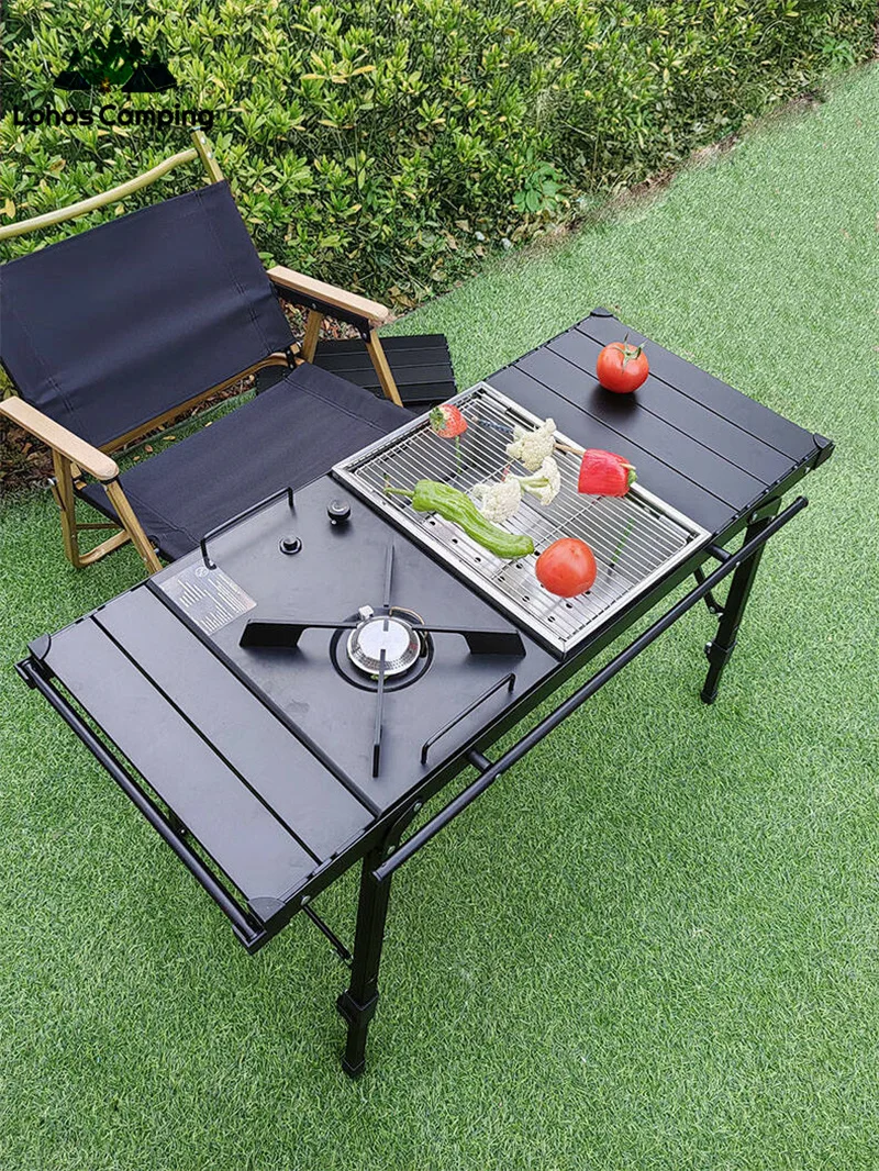 Lichtgewicht Camping Opvouwbare multifunctionele IGT-tafelrol Braziertafel verstelbare poot Desktopbrander bbq-tafel