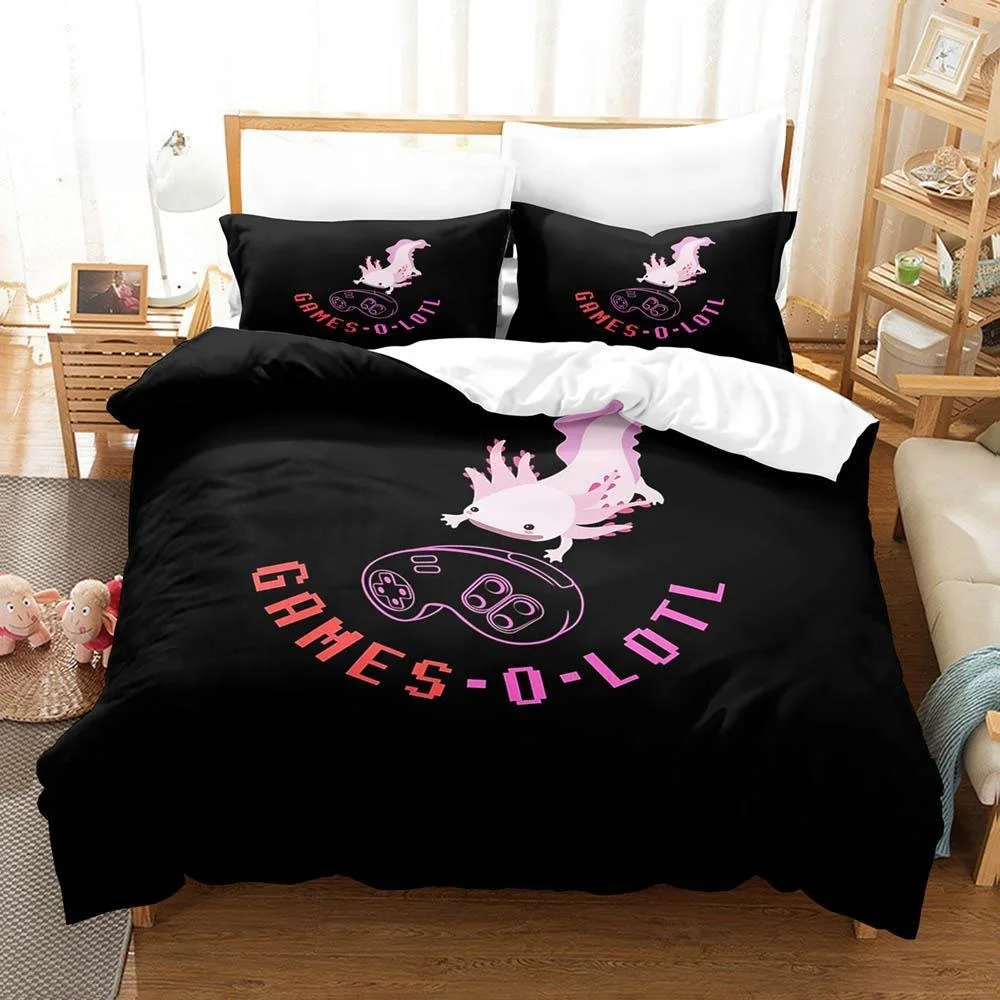 

Fashion Cartoons Game Gamesolotl Axolochi Bedding Set Single Twin Full Queen King Size Bed Set Adult Kid Bedroom Home Textiles