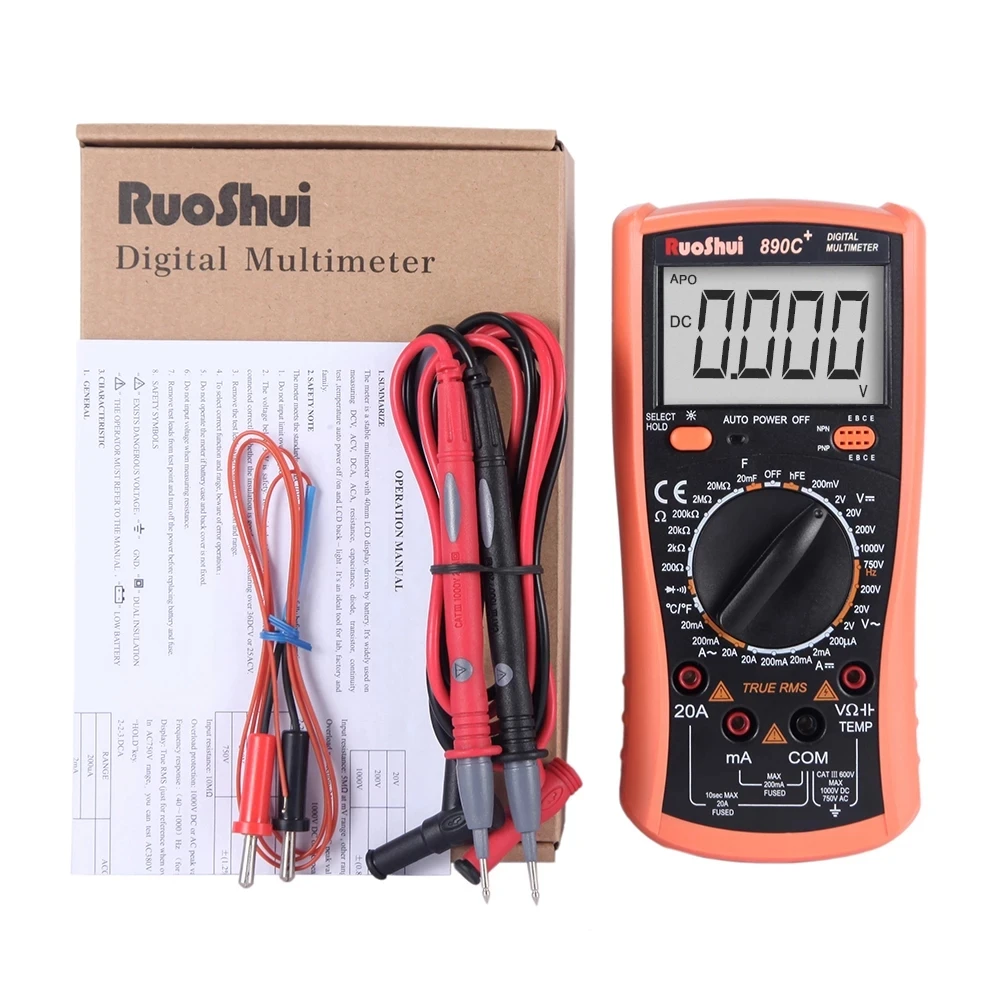 Ruoshui-デジタルマルチメータ,Vc890cマルチメータ,真のrms,耐衝撃性ホルスター,電気技師マルチメータ