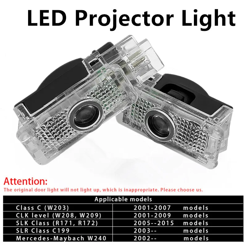 2 szt. LED Projektorów Powitalnych z Logo do Drzwi Samochodowych Mercedes Benz W203 W240 W209 R199 C SLK CLK SLR Class Akcesoria