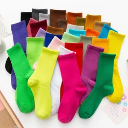 Chaussette en coton respirant pour femme, quatre saisons, tube moyen coloré, pur coton, confortable, maison, fille, haute qualité, 1 paire