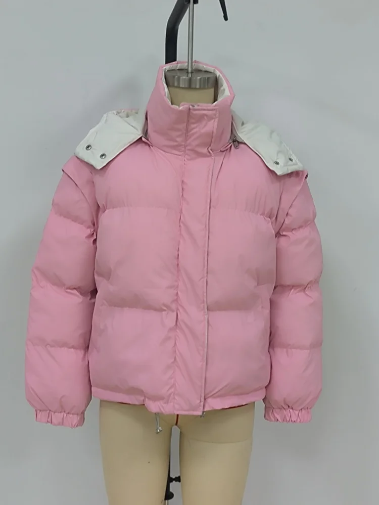 Damen 3-in-1 Pufferjacke, beidseitig tragbar, abnehmbare Ärmel, Oversize-Passform, Kapuzenmantel, lässige Winter-Oberbekleidung für Damen – Detail 1