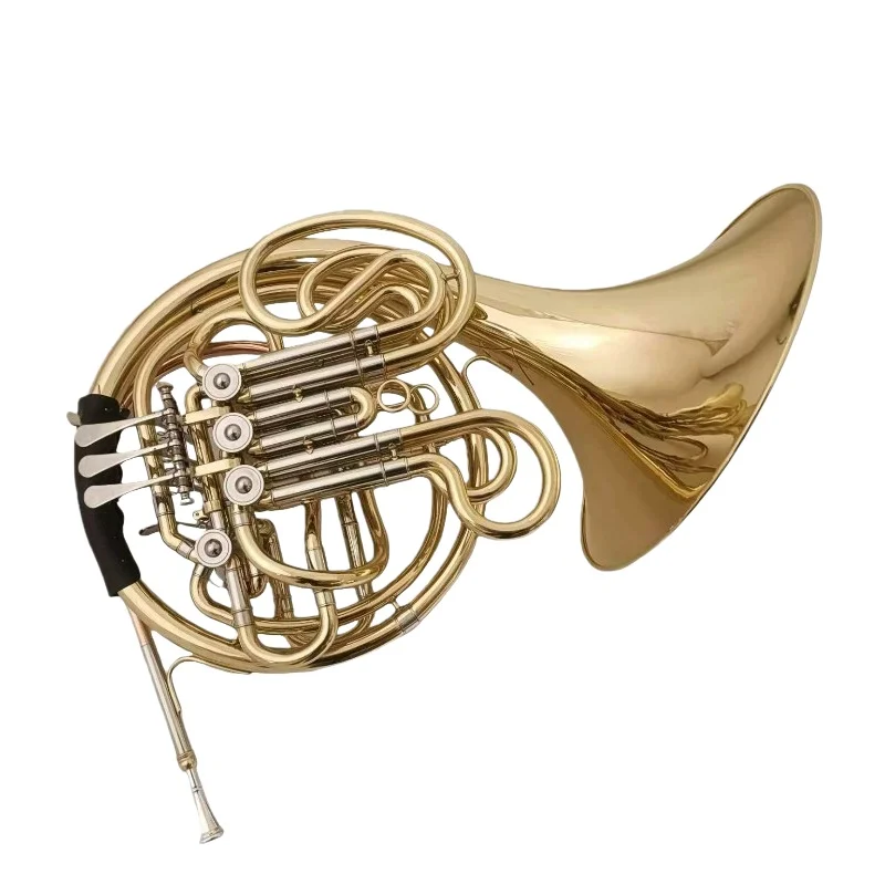 Bb/F Chromatic French Horn 4-Valve Double-Row One-Piece Tri-Colored High-Quality Durable Brass Wind Instrument