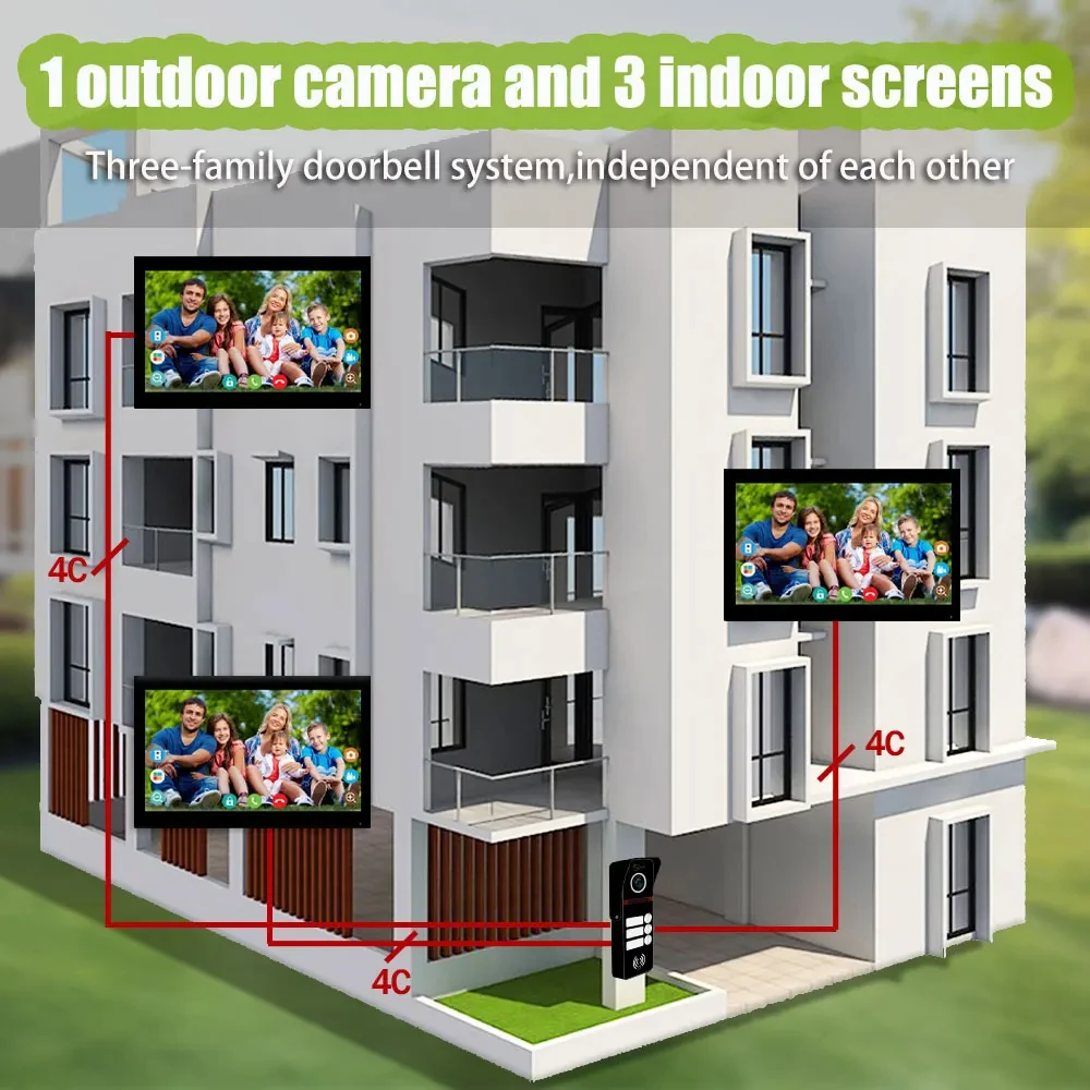 Wired Video Door Phone Intercom System Tuya Wifi 10 Inch Monitor 1080P Video Doorbell for 1/2/3/4 Unit Multi Apartments Families