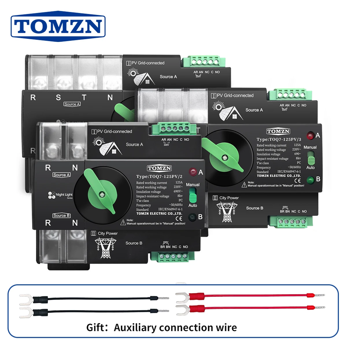 

TOMZN Din Rail for PV 3 phase 2P3P4P 63A 100A 125A 230V Dual Power Automatic Transfer Electrical Selector Switch Uninterrupted