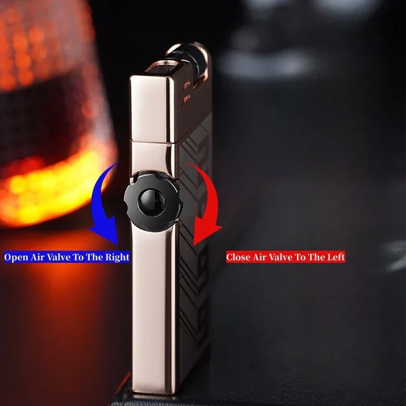 Metal Double Open Fire Inflatable Lighter Creative Roller Ignition Adjustable Flame Size Multipurpose Gas Lighter Men\'s Gift