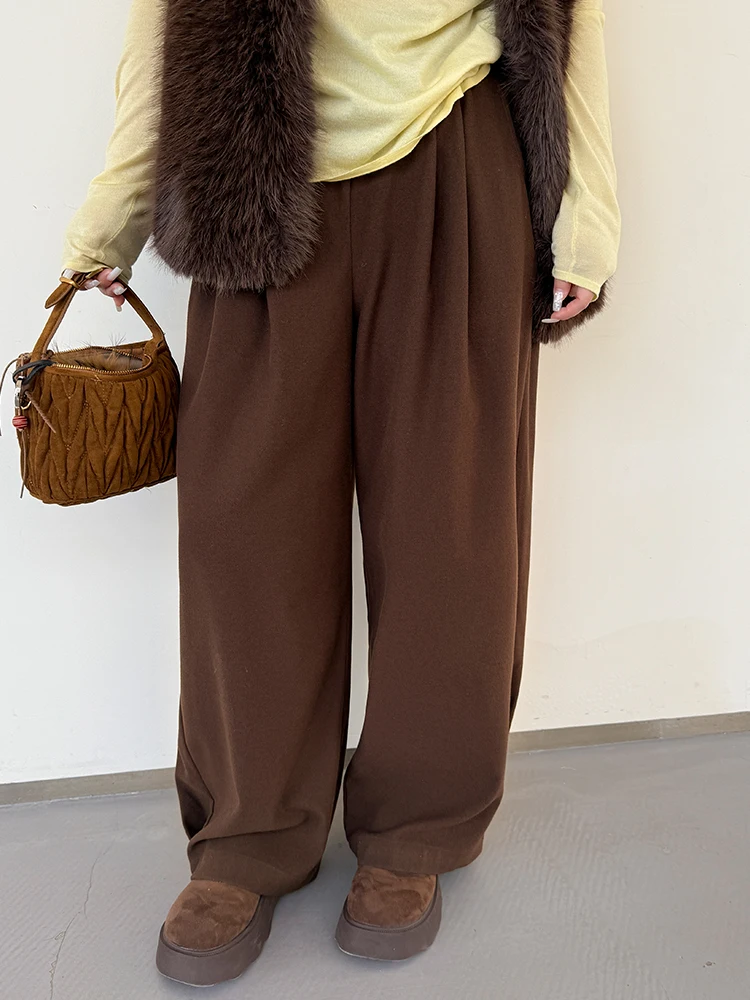 

plus Size Women's Casual Pants Thiened Winter Wide Leg Pants Elastic Waist Loose Fit Muzi Ideal plus Size Faion Brand