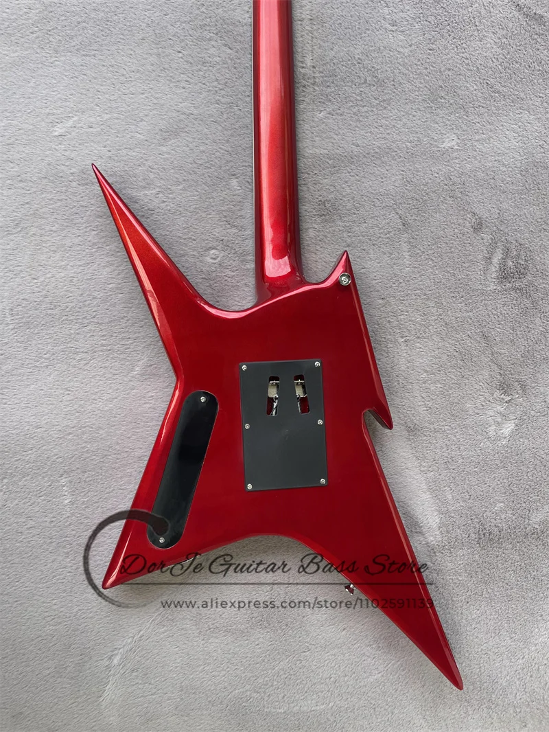 Metal Red Electric Guitar Abnormal Shape Body Tremolo Bridge HH Pickups Rosewood Fingerboard Pearl Mosaic