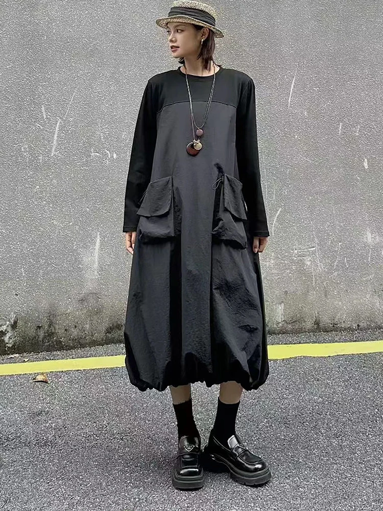 فساتين Amax LuluE الكورية الأنيقة للسيدات عتيقة فضفاضة كلاسيكية للترفيه برقبة دائرية للسيدات ملابس خروج فاخرة من القطن