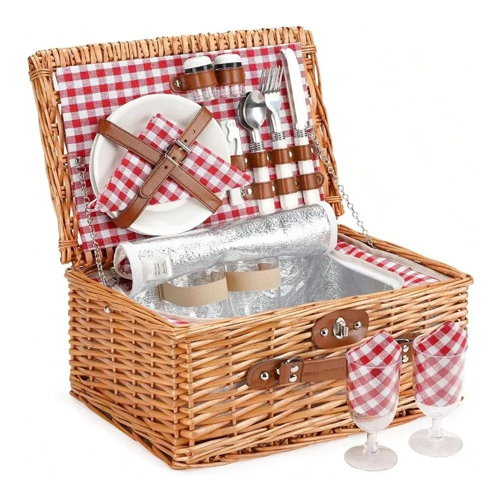 

Picnic Basket For 2 Person Willow Hamper Basket Sets With Insulated Compartment Handmade 2 Person Picnic Basket Classical Red C