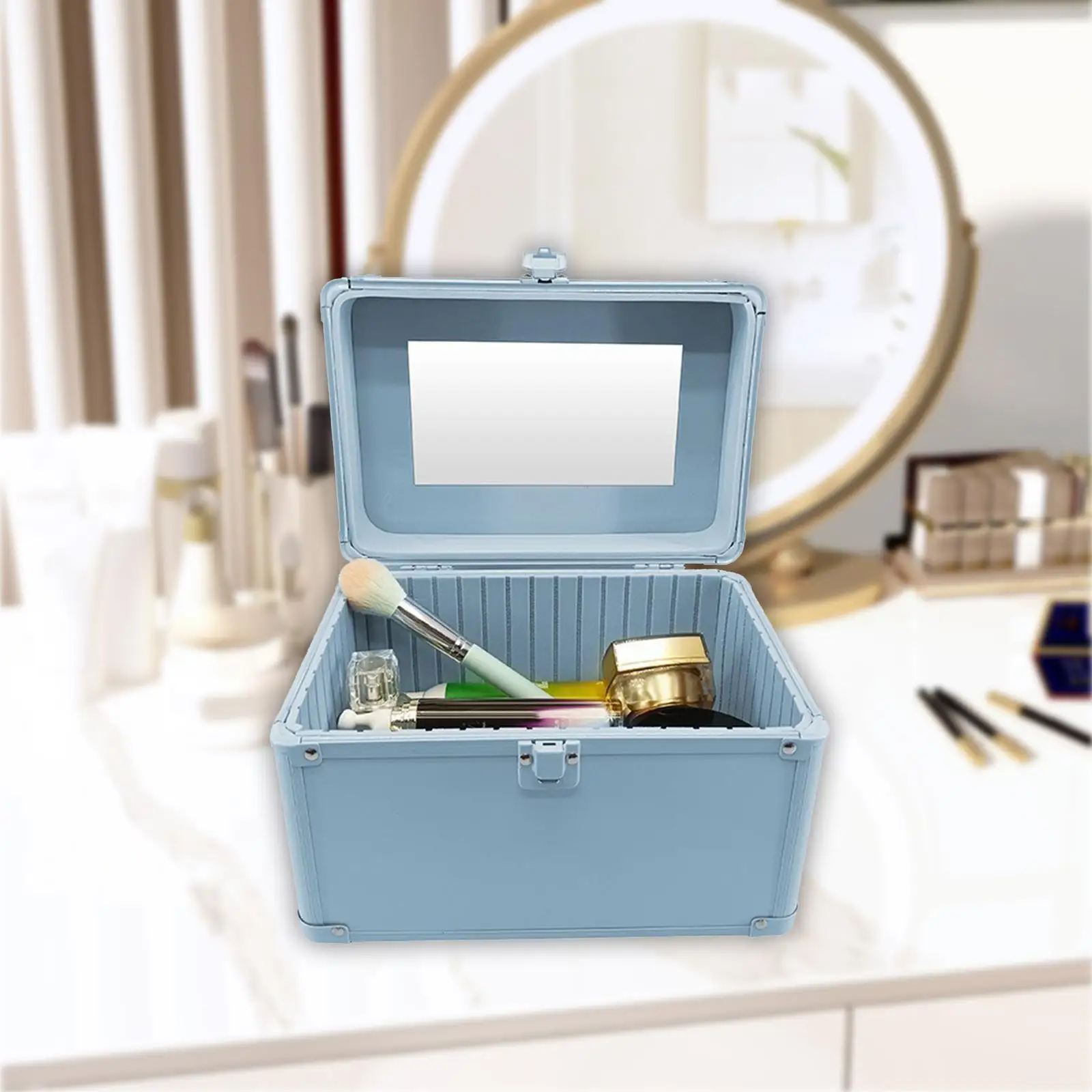 Makeup Train Case Portable Makeup Bag with Mirror,Waterproof,Cosmetic Storage Box,Makeup Box Organizer for Home Nail Polish