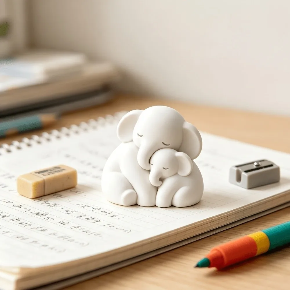 3D Printed Mother Baby Elephant Statue Cute Animal Minimalist Parent Child Elephant Sculpture Motherly Love Theme Plastic