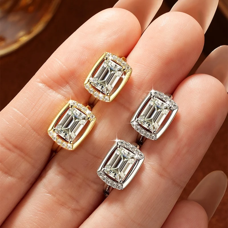 Rrjzz Huggie-Ohrringe mit Smaragdschliff, 5 x 7 mm, D-Farbe, Moissanit, für Damen, Laborimitation, Diamant-Creolen, Geburtstagsschmuck, Geschenke – Detail 12