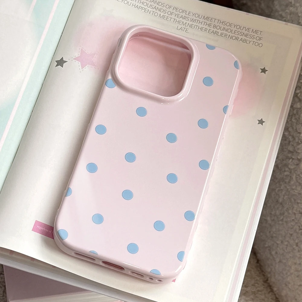 INS Niedliche Polka Dot Weiche Handyhülle für iPhone 14 16 15 17 18 Pro Max Koreanische Candy Pink Handy Schutzhülle Rückseite – Detail 19