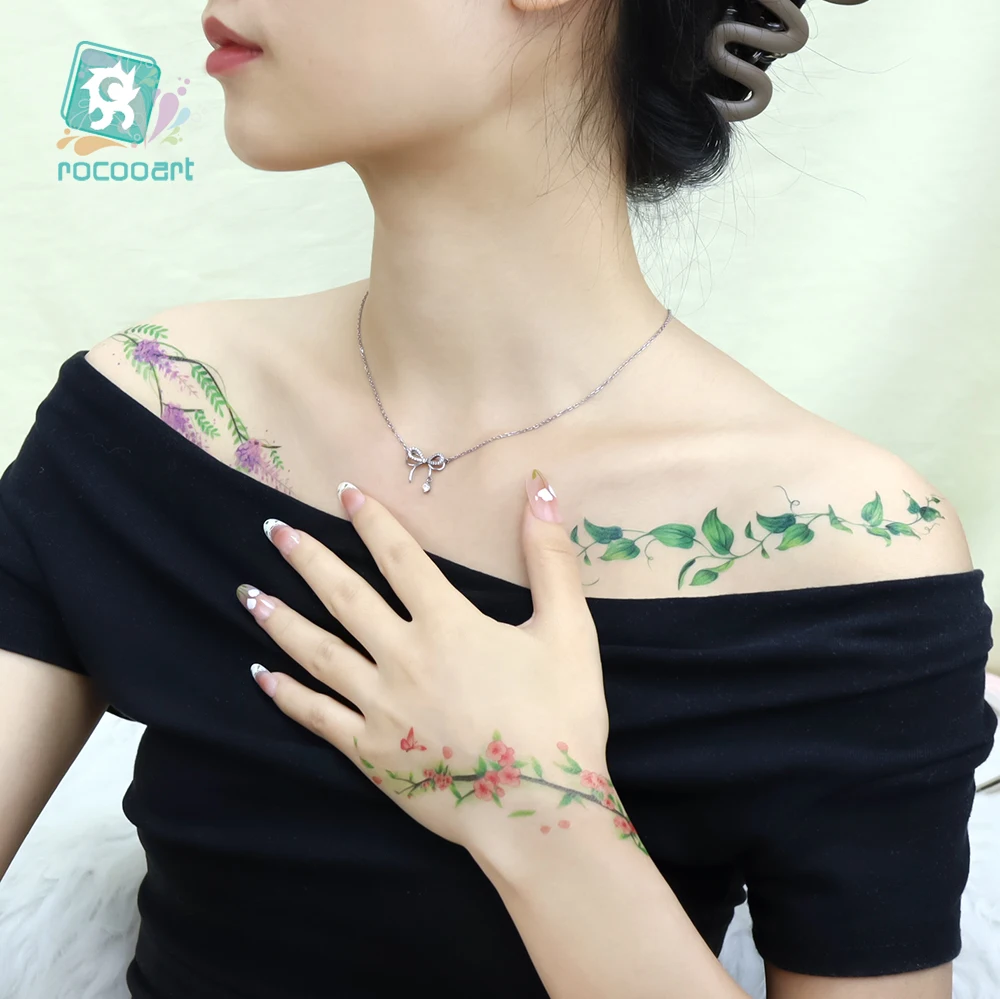 2 قطعة الوشم المؤقت زهرة للنساء الملونة واقعية ملصقات قابلة للإزالة للخصر الذراع الأيدي مثير وهمية الوشم للسيدات #3