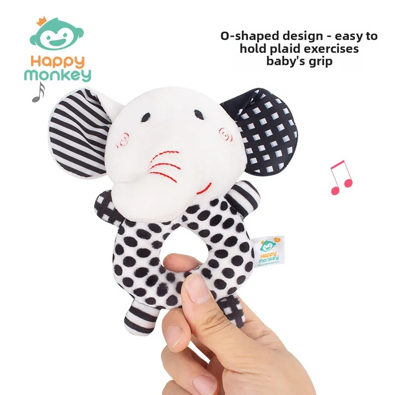 Happy Monkey Newborn Hand Rattle Baby Toy Bell Baby Black and White Toy Fox Elephant Rattle