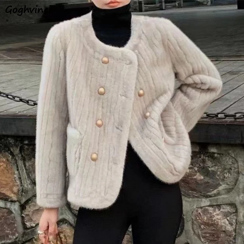 

Jackets for Women Warm Winter Coat Plushy O-neck Gentle Office Lady Fashion Cozy Pockets Casual Streetwear All-match Temper Soft