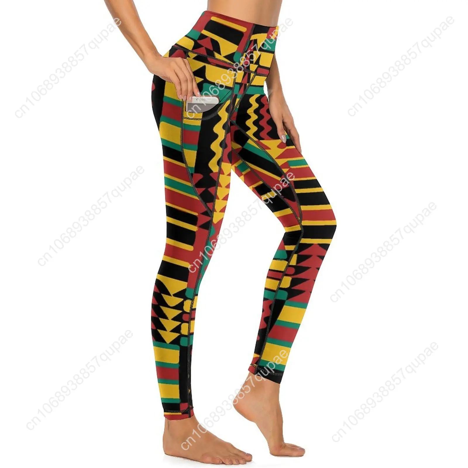 

Kente Vintage Geometric Yoga Pants Sexy Retro Rasta Colors Graphic Leggings Push Up Work Out Leggins Fashion Sports Tights