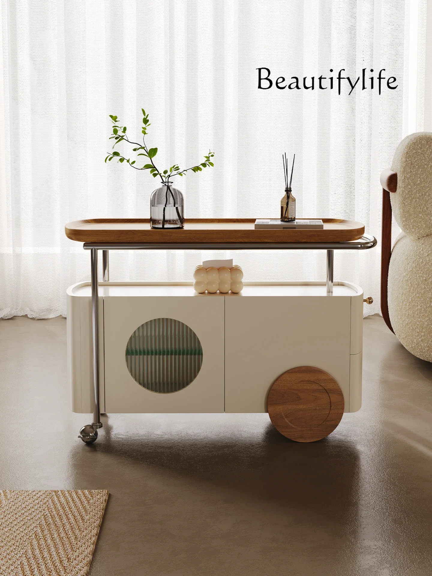 

55Living room movable small tea cart, a few cream wind hand-pushed balconies on the side of the sofa study personalized