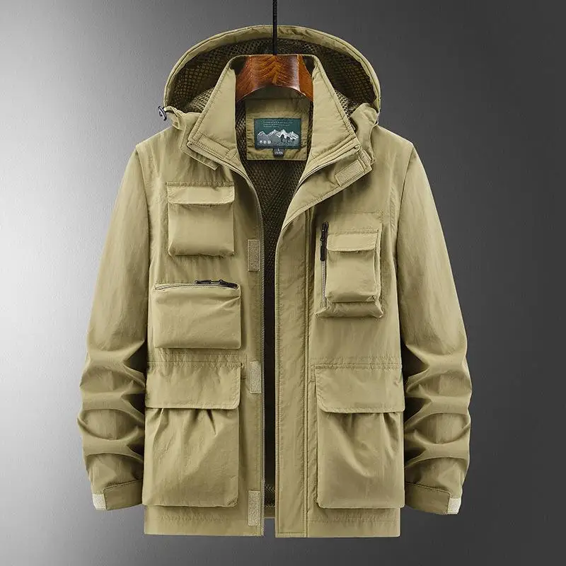 Outdoor Men's Military Green Waterproof Coat Mountain Climbing And Adventure Tourism Multi Pocket Safari Jacket Top