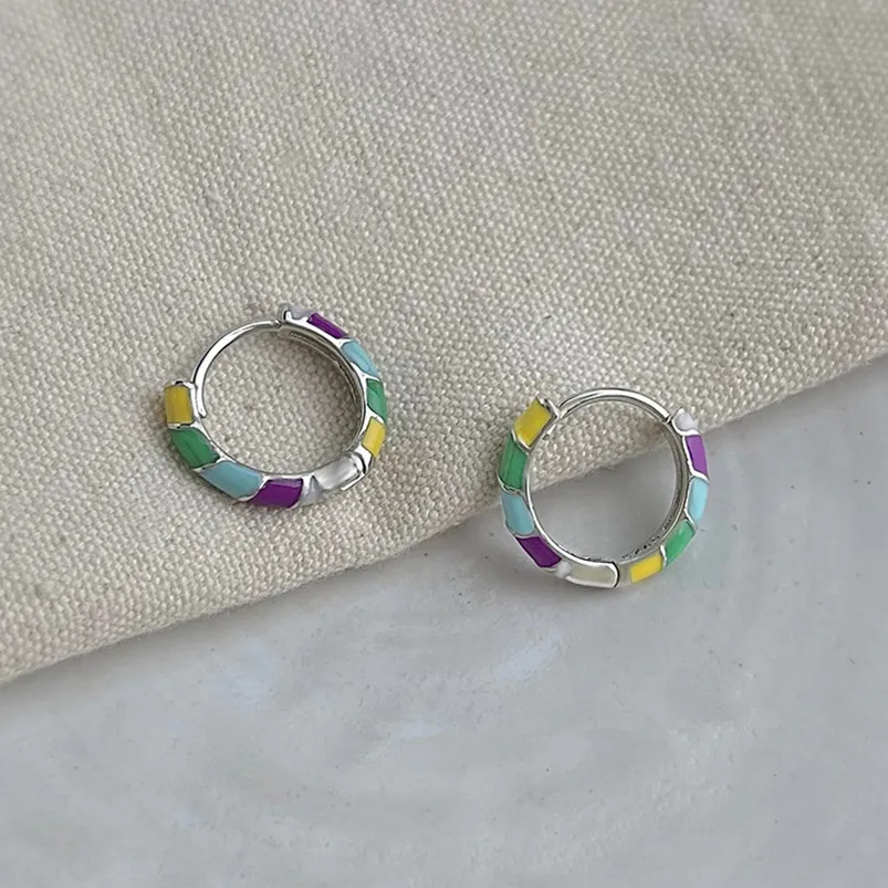 

Vintage Multicolor Enamel Small Hoop Earrings for Women Trendy Geometric Round Circle Huggie Earring Fashion Jewelry Brincos