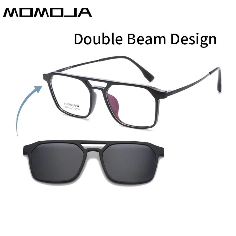 MOMOJA TR Titanium Frame Retro Double-Beam Optical Ultra-Light Magnetic Sunglasses Prescription Glasses for Men and Women 6505