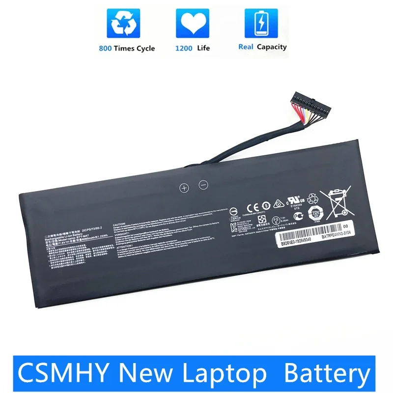 CSMHY New 61.25Wh BTY-M47 Laptop Battery For MSI GS40 GS43 GS43VR 6RE GS40 6QE 2ICP5/73/95-2 MS-14A3 MS-14A1 7.6V