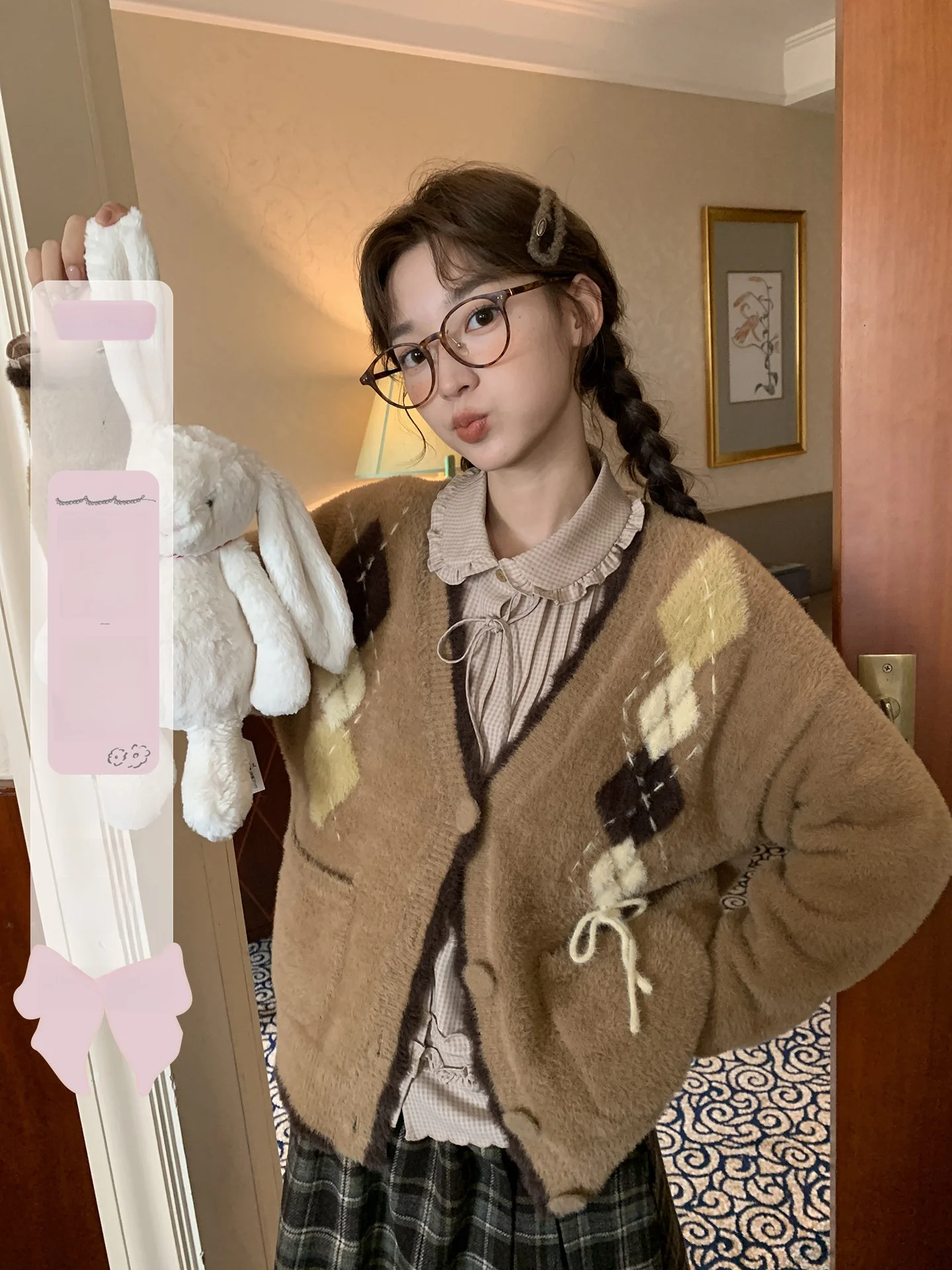 

Мягкий вязаный кардиган из нейлонового волокна под норку, уютный, с V-образным вырезом, длинный рукав, женский повседневный свободный крой, зимняя одежда