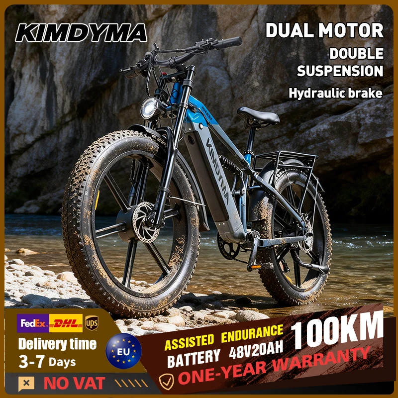 KIMDYMA K03 Hochleistungs-Elektrofahrrad mit Zwei Motoren, 48V20AH 960WH Abnehmbarer Akku, 27,5 Zoll Fettreifen Mountain Off-Road E-Bike