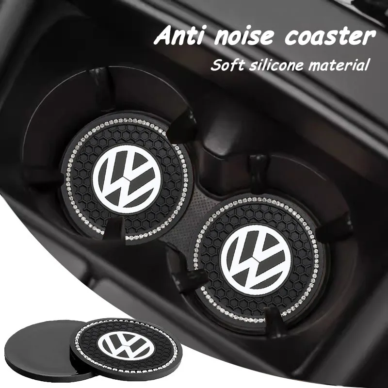 2Pcs Car Interior Coasters Silica Gel Water Cup Anti-slip Mats For VW Tiguan Arteon Taigo Caddy CC e-up! Golf Polo Passat Amarok