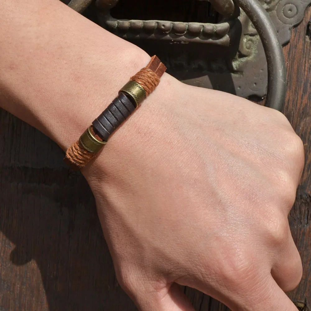 Kirykle-brazalete de cuero tejido hecho a mano para hombre y mujer, brazalete Vintage, regalo de joyería masculina, Punk marrón, diseño de moda