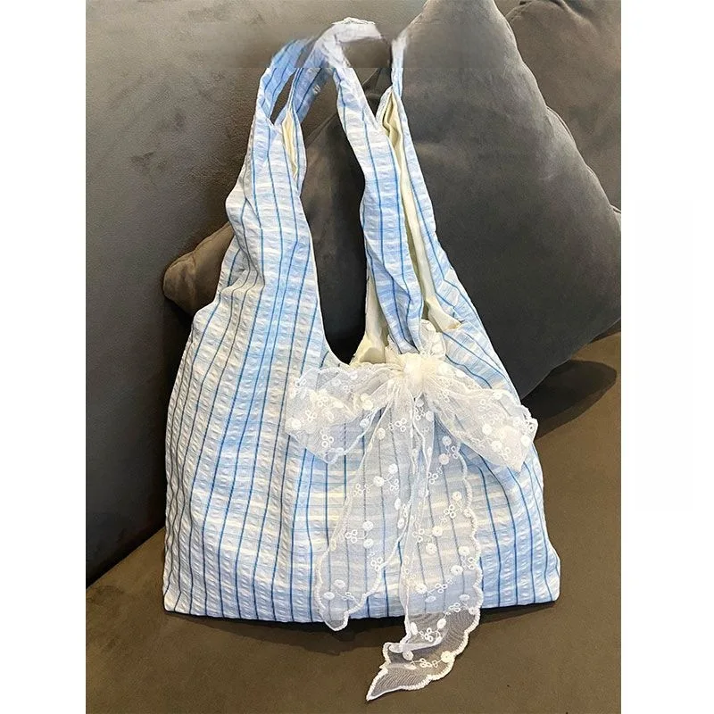 Women's Soft Striped Large Capacity Tote Bag, Casual Daily Handbag for Shopping, Work Commute, School Use, Travel Outings and