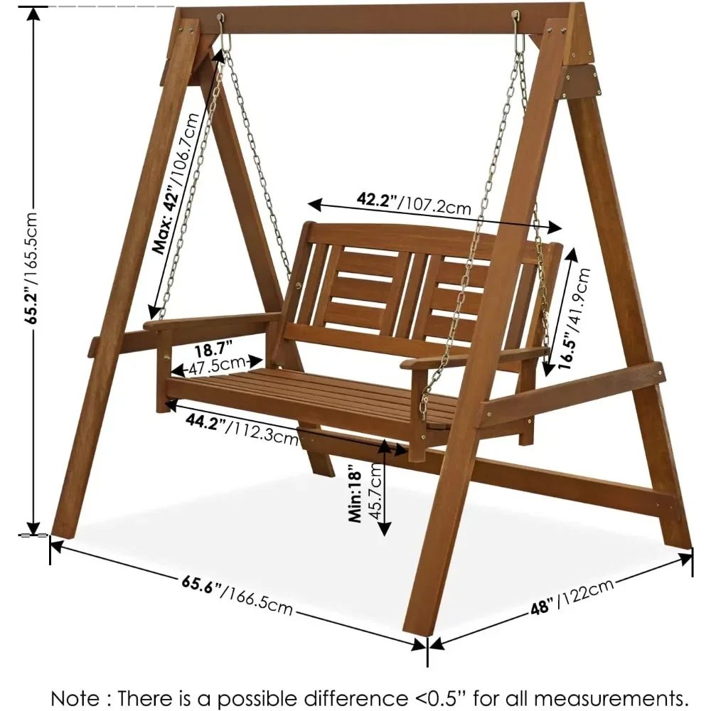 Tioman Hardwood Patio / Garden / Outdoor 4ft Porch Swing, 2 Seater with Stand, Natural Freight free