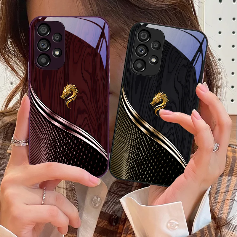 Wood Grain Dragon Blue For Samsung Galaxy S10 4G S20 11E 30 S21 21Fe 22 S24 Pro S23 Ultra 5G S8 S9 Tempered Glass Phone Case
