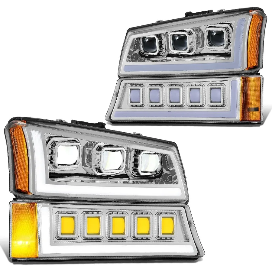 

Pair Full LED Projector Sequential Headlights with StartUp Sequential DRL for 0306 Chevy Silverado 1500 2500 3500 1500HD 2500HD