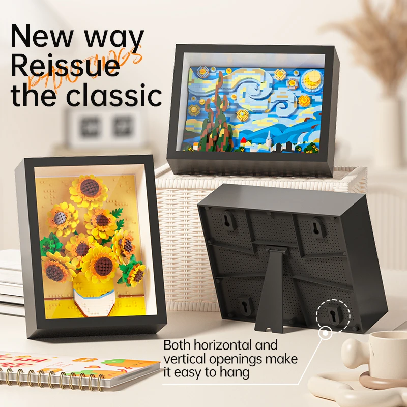 Creative World-famous Art Painting Sunflower Van Gogh The Starry Night Galaxy Kanagawa Building Block DIY Home Decor Gifts view 6