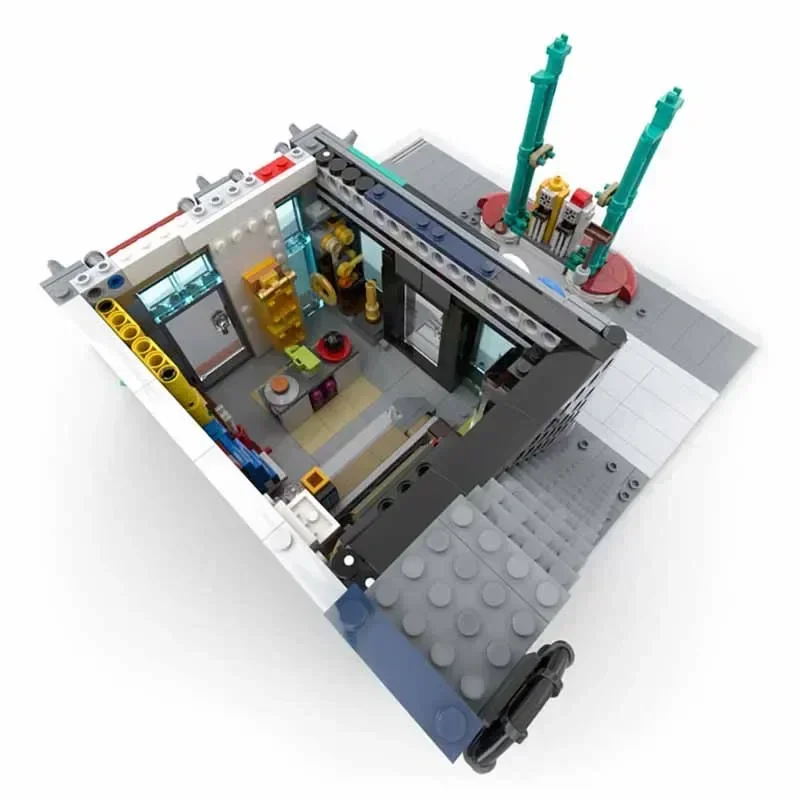 시티 코너 스트리트 뷰 모델 Moc 빌딩 벽돌 주유소 기술 모듈 형 블록 선물 크리스마스 장난감 DIY 세트 조립