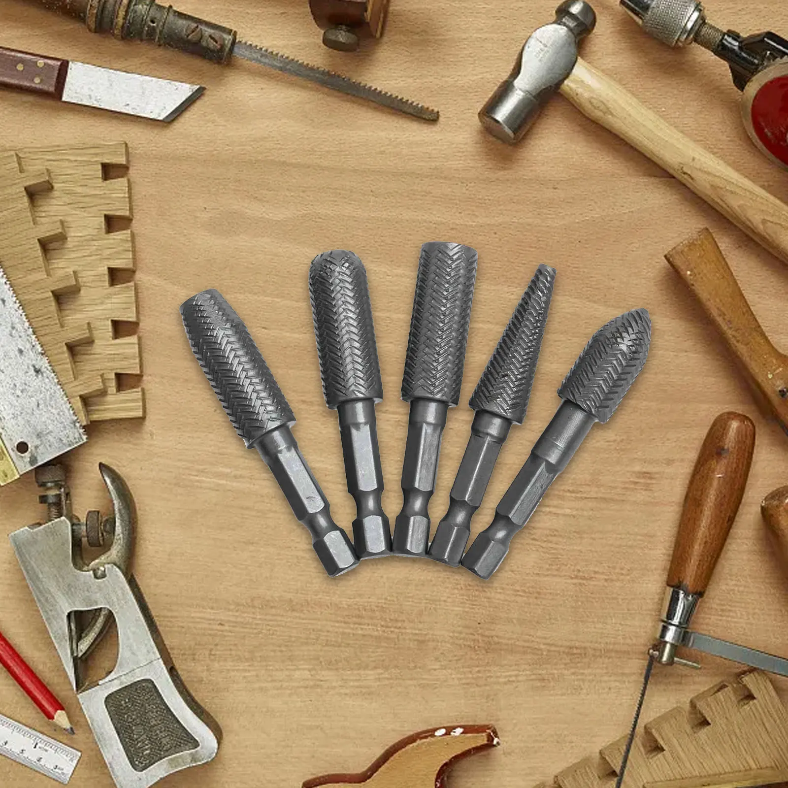 Hex Shank Grinding Burrs Rotary Steel File Drill Bits Burrs Grinding Grooved Sanding Engraving Power Tool