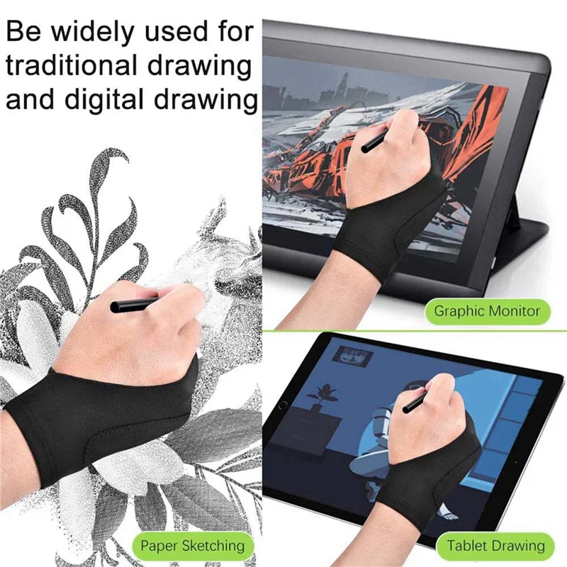 

10 Pack Artist Gloves For Tablet Digital Drawing Glove Two Fingers Thicken Palm Rejection Glove For Graphics Pad (S)