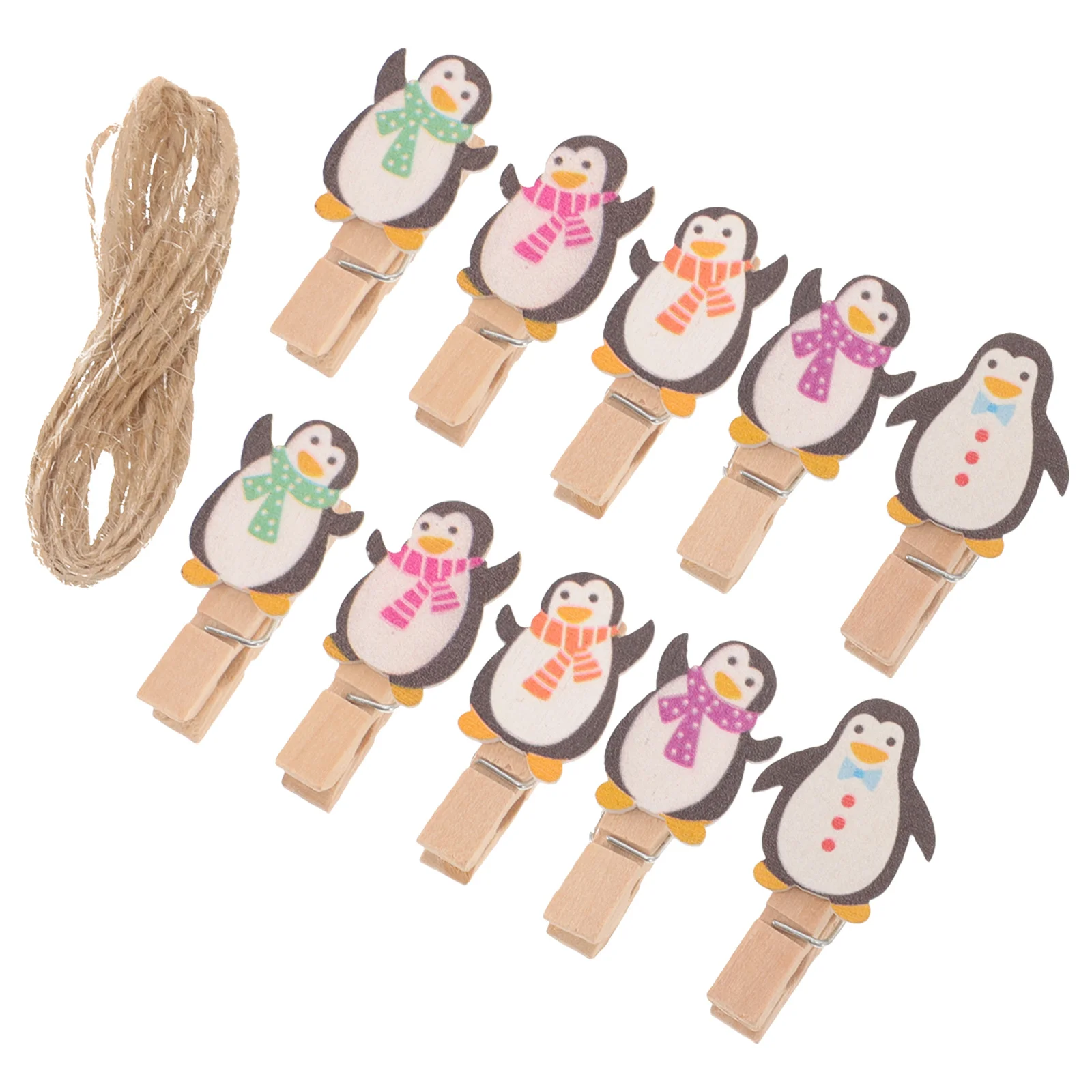 

10pcs Christmas Penguin Clips Wooden Photo Holder For Craft Diy Decoration Picture Display Wood Clip Cartoon Clip Message Holder