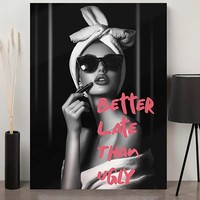 Fashion Themed Poster Printing, Charming Model Canvas Wall Art Wearing Glasses and Headscarves, \