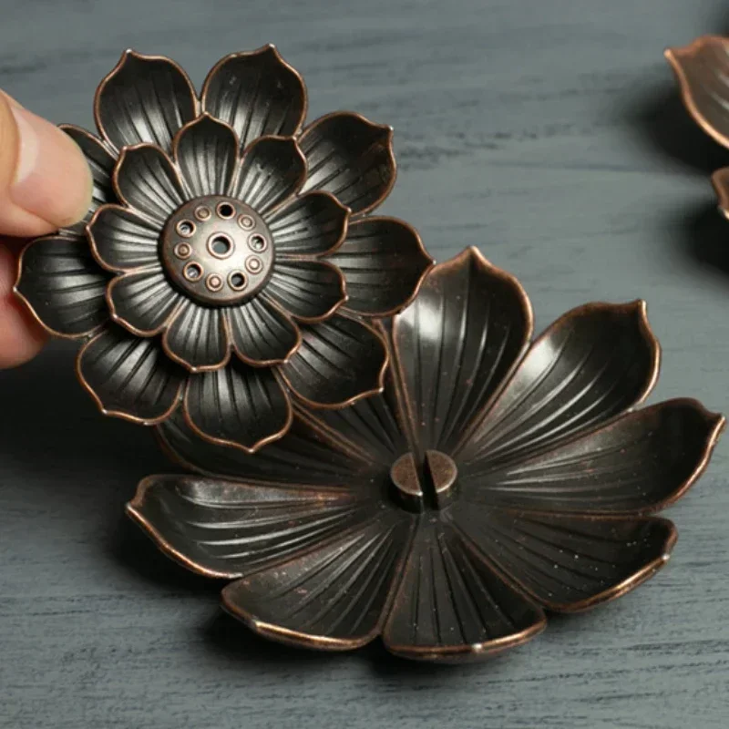 New 1PC Alloy Incense Burner Stick Holder Plate Buddhism Lotus Censer Bronze Nasturtium Incense Burner