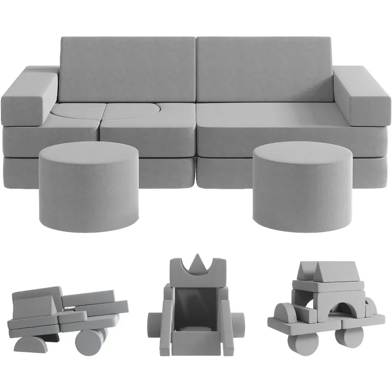 

Modular Kids Play Couch - 13PCS, Perfect for Playroom, Suitable for Boys & Girls (Grey, M)