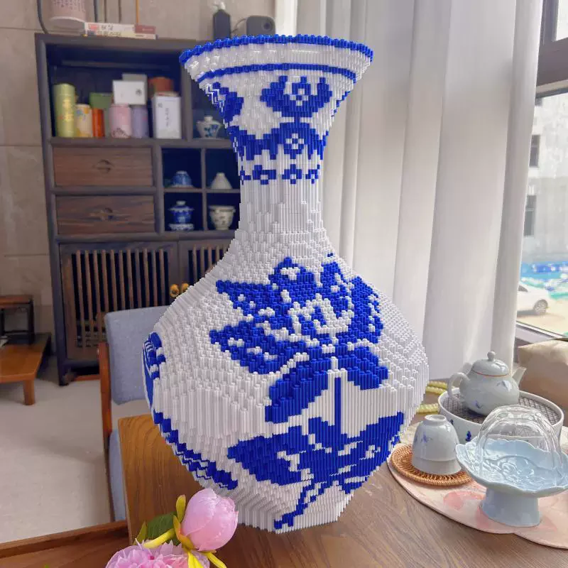 

50cm Creative DIY Chinese Style Blue and White Porcelain Vase Puzzle Building Block Educational Boy Toys for Children Brick Gift