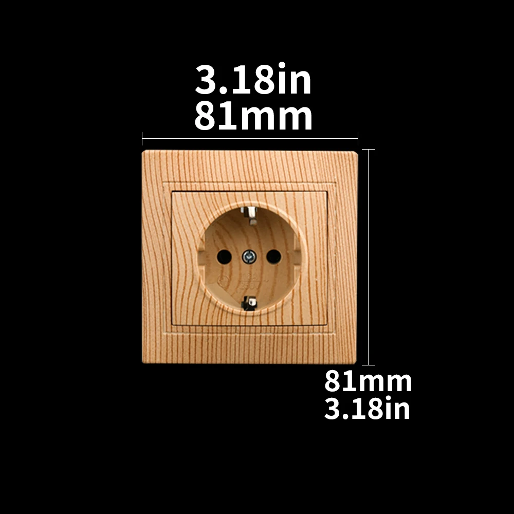 WESA Wood Power Socket 16A EU Standard Electrical Outlet Standard Ground Wall Socket 86mm*86mm Flame Retardant Plastic Panel view 5