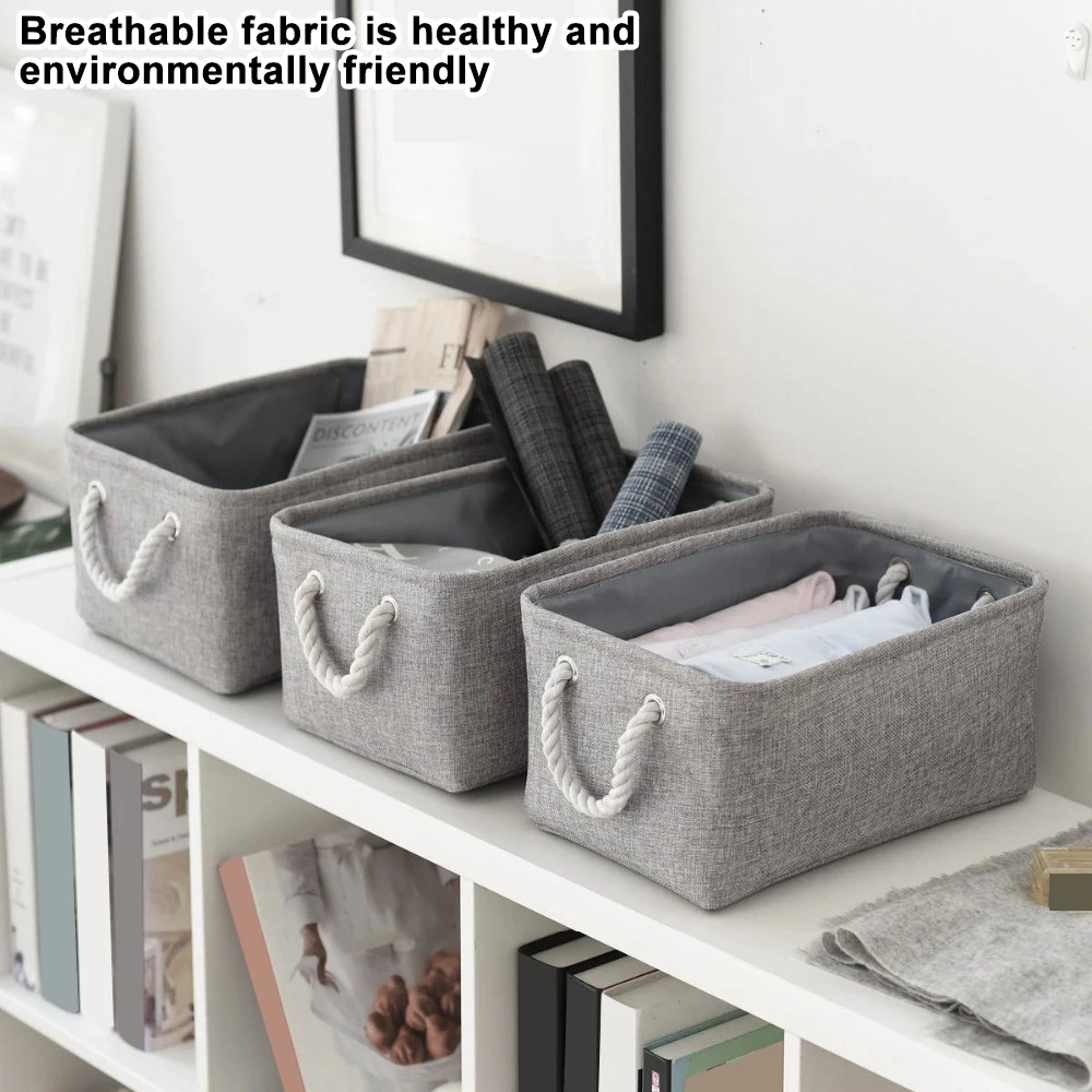 S/M/L Linen Storage Basket Foldable Sundries Storage Baskets Cosmetics Container Cotton Linen Storage Box Desktop Organizer