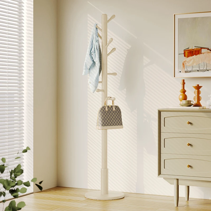 

Cream windbreaker floor hanger bedroom multifunctional solid wood coat rack bedside standing clothes rack bag rack