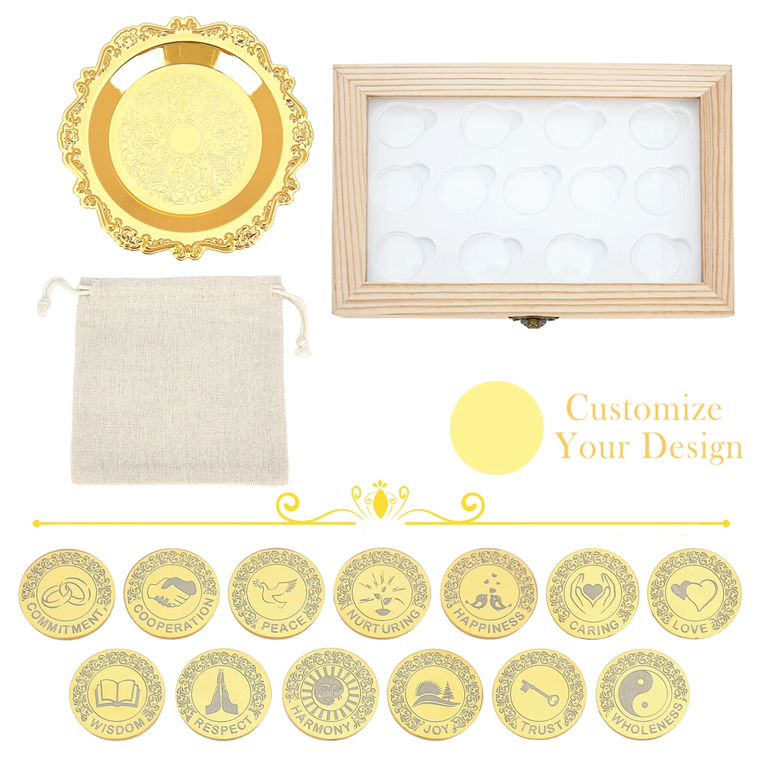Custom 13Pcs Arras De Boda Gift Set | Comes with Coins | 25 Styles | Wedding Wooden Boxes English Matrimony Ceremony