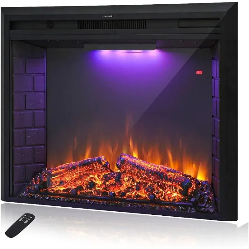 

30'' Electric Fireplace Insert, Retro Recessed Fireplace Heater with Fire Cracking Sound, Remote Control & Timer,750/1500W,Black